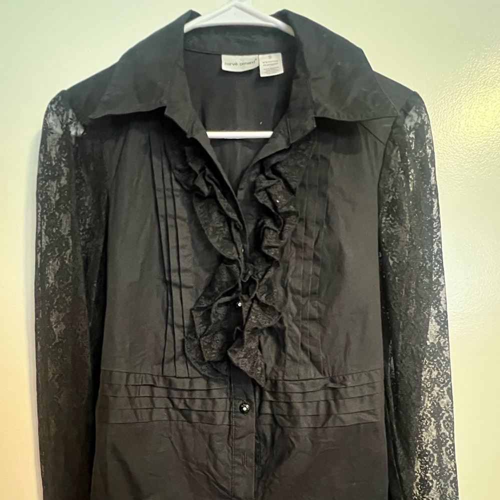 Gothic Emo Lace Long Sleeve Button Up Blouse Ruffle Detail Y2K Vampire Vibes